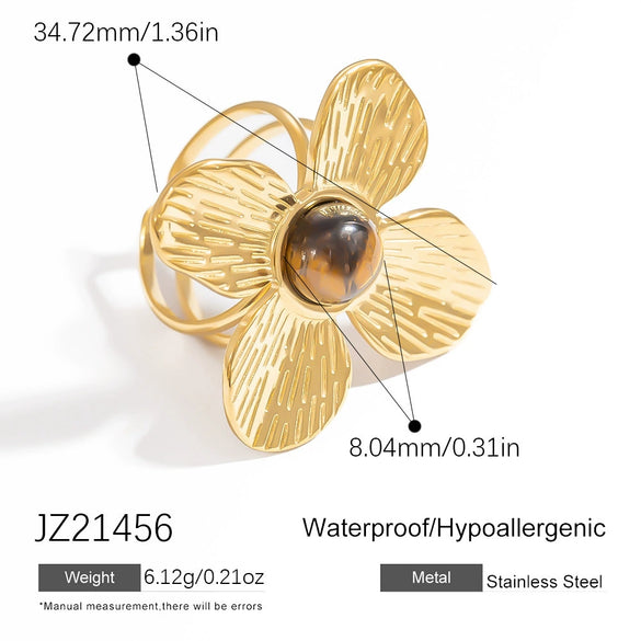 Stainless Steel Flower Geometric Ring Electroplated For Women