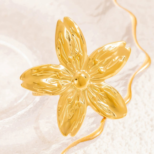 Stainless Steel Flower Geometric Ring Electroplated For Women