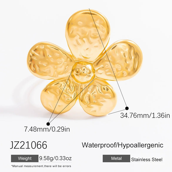 Stainless Steel Flower Geometric Ring Electroplated For Women