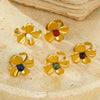 Stainless Steel Flower Inlaid Natural Stone Open Ring Fashion Jewelry Electroplated
