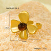 Stainless Steel Flower Inlaid Natural Stone Open Ring Fashion Jewelry Electroplated