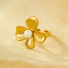 Stainless Steel Flower Inlaid Natural Stone Open Ring Fashion Jewelry Electroplated
