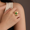 Stainless Steel Flower Inlaid Natural Stone Open Ring Fashion Jewelry Electroplated