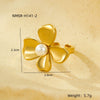 Stainless Steel Flower Inlaid Natural Stone Open Ring Fashion Jewelry Electroplated