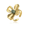 Stainless Steel Flower Inlaid Natural Stone Open Ring Fashion Jewelry Electroplated