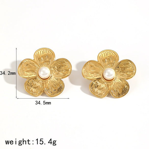 Stainless Steel Flower Jewelry Set For Women With Electroplating Rings And Earrings Included