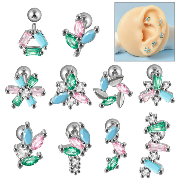 Stainless Steel Flower Leaf Ear Studs With Horse Eye Zircon And Diamond Design