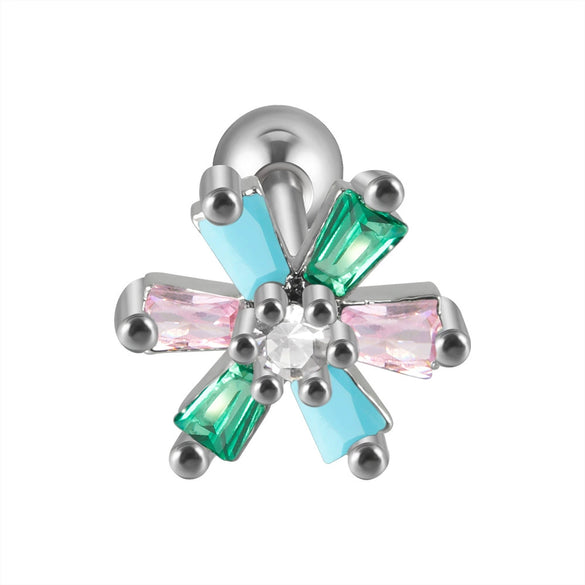 Stainless Steel Flower Leaf Ear Studs With Horse Eye Zircon And Diamond Design