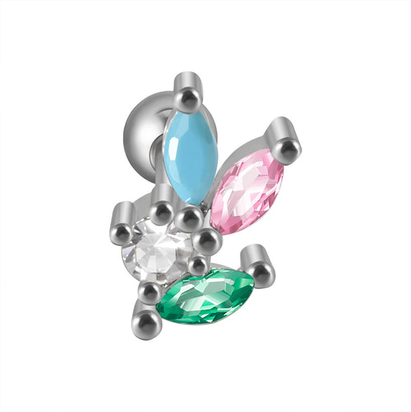 Stainless Steel Flower Leaf Ear Studs With Horse Eye Zircon And Diamond Design