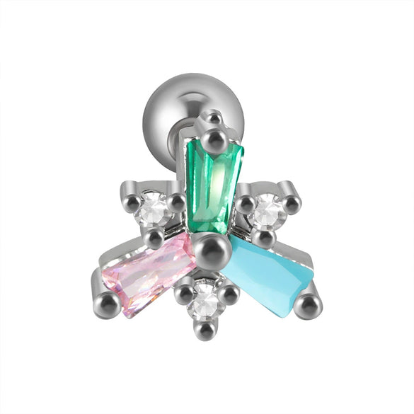 Stainless Steel Flower Leaf Ear Studs With Horse Eye Zircon And Diamond Design