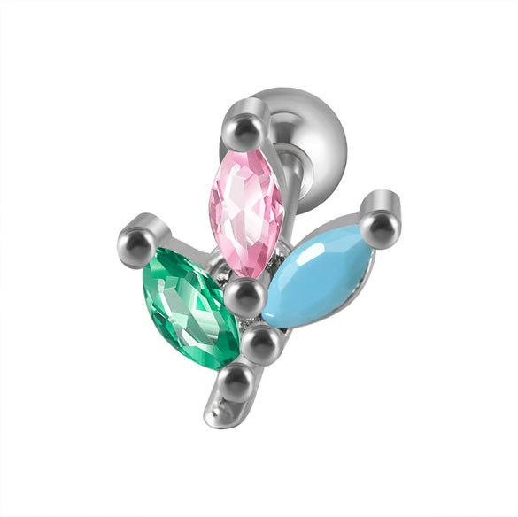 Stainless Steel Flower Leaf Ear Studs With Horse Eye Zircon And Diamond Design