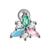 Stainless Steel Flower Leaf Ear Studs With Horse Eye Zircon And Diamond Design