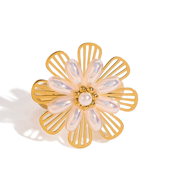Stainless Steel Flower Leaf Style Electroplated Women's Ring