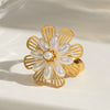 Stainless Steel Flower Leaf Style Electroplated Women's Ring