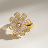 Stainless Steel Flower Leaf Style Electroplated Women's Ring