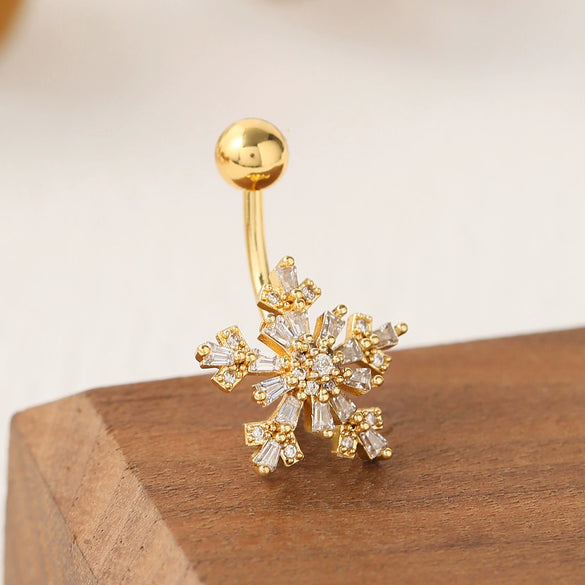 Stainless Steel Flower Navel Ring With Electroplating For Women