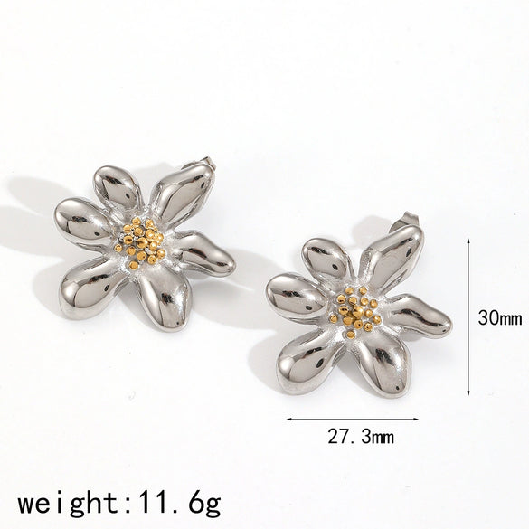 Stainless Steel Flower Niche Earrings For Women With Electroplating