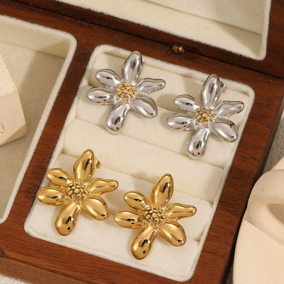 Stainless Steel Flower Niche Earrings For Women With Electroplating