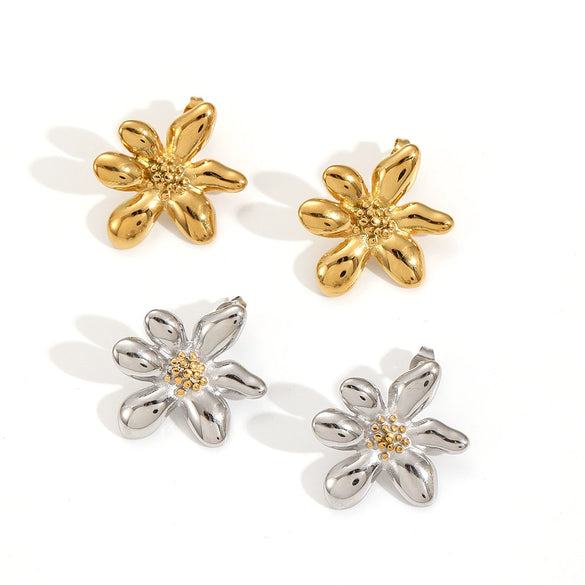 Stainless Steel Flower Niche Earrings For Women With Electroplating