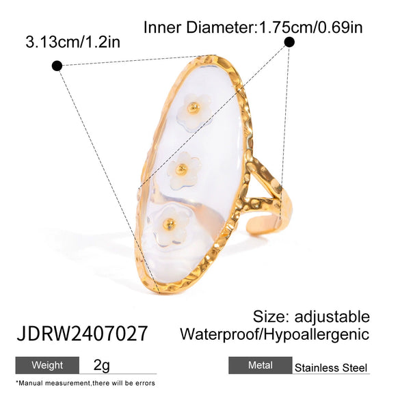 Stainless Steel Flower Opening Leaves Ring Electroplated Women's Hand Jewelry