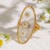 Stainless Steel Flower Opening Leaves Ring Electroplated Women's Hand Jewelry