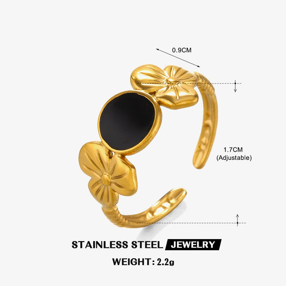 Stainless Steel Flower Opening Round Hip Hop Ring For Women With Electroplating Treatment