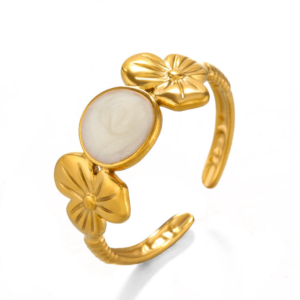 Stainless Steel Flower Opening Round Hip Hop Ring For Women With Electroplating Treatment