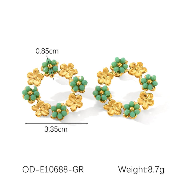 Stainless Steel Flower Patterned Pvd Electroplated Antique Style Women's Pearl Inlaid Garland Earrings