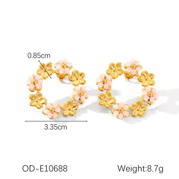 Stainless Steel Flower Patterned Pvd Electroplated Antique Style Women's Pearl Inlaid Garland Earrings
