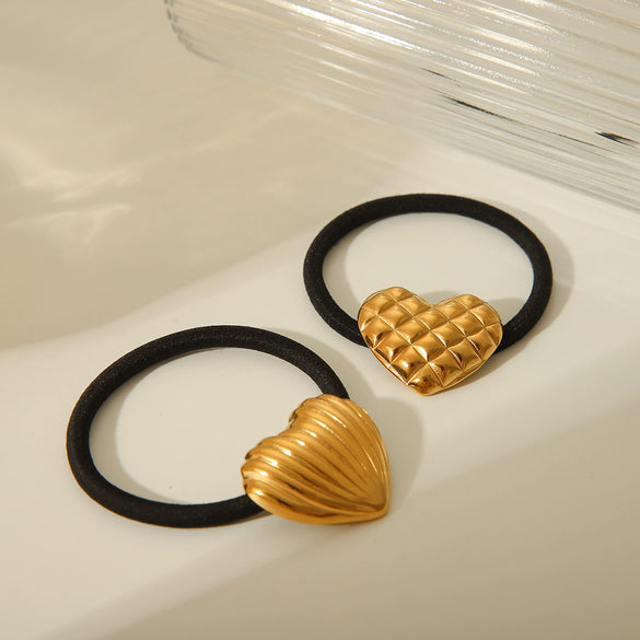 Stainless Steel Flower Peach Heart Rhombus Pattern Electroplated Hair Ring Head Rope