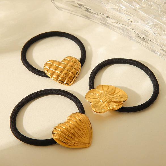 Stainless Steel Flower Peach Heart Rhombus Pattern Electroplated Hair Ring Head Rope