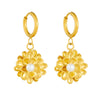 Stainless Steel Flower Pearl Gold Plated Lotus Pendant Earrings Retro Palace Style For Women