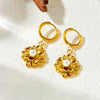 Stainless Steel Flower Pearl Gold Plated Lotus Pendant Earrings Retro Palace Style For Women