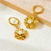 Stainless Steel Flower Pearl Gold Plated Lotus Pendant Earrings Retro Palace Style For Women