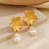 Stainless Steel Flower Pendant Earrings For Women Electroplated With Pearl