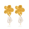 Stainless Steel Flower Pendant Earrings For Women Electroplated With Pearl