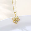 Stainless Steel Flower Pendant Necklace For Women With Mixed Gem Inlay And Electroplating