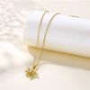 Stainless Steel Flower Pendant Necklace For Women With Mixed Gem Inlay And Electroplating