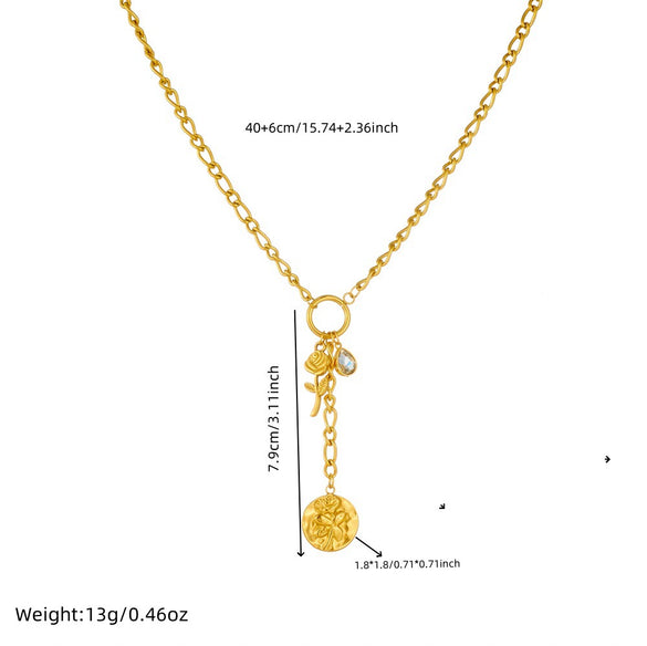 Stainless Steel Flower Shaped Long Tassel Clavicle Chain Necklace With Electroplating Process For Women In Fashion Style