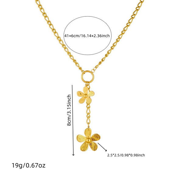Stainless Steel Flower Shaped Long Tassel Clavicle Chain Necklace With Electroplating Process For Women In Fashion Style