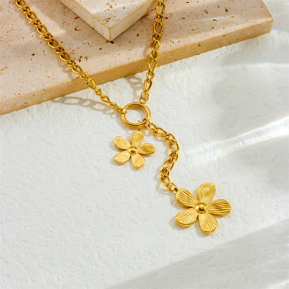 Stainless Steel Flower Shaped Long Tassel Clavicle Chain Necklace With Electroplating Process For Women In Fashion Style