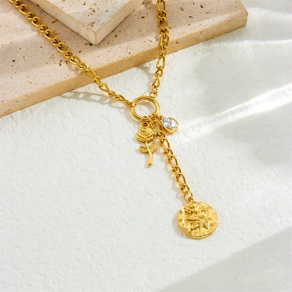 Stainless Steel Flower Shaped Long Tassel Clavicle Chain Necklace With Electroplating Process For Women In Fashion Style