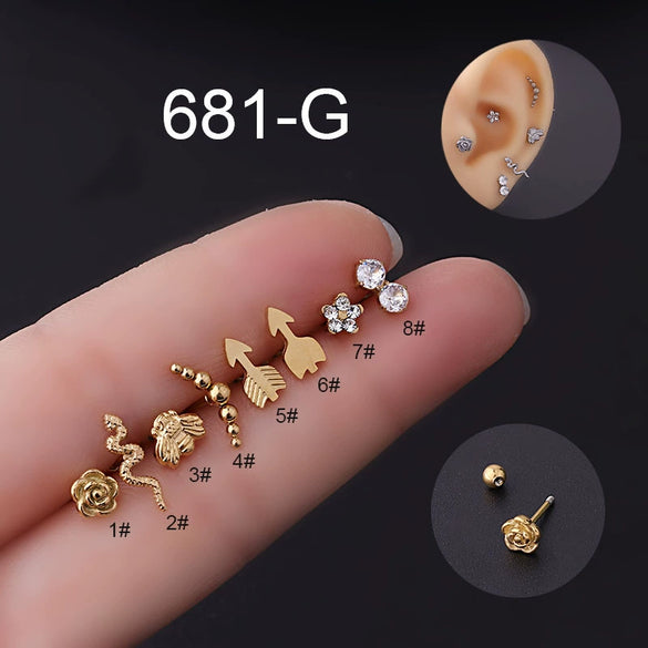 Stainless Steel Flower Snake Ear Bone Screw Ball Earrings Electroplated