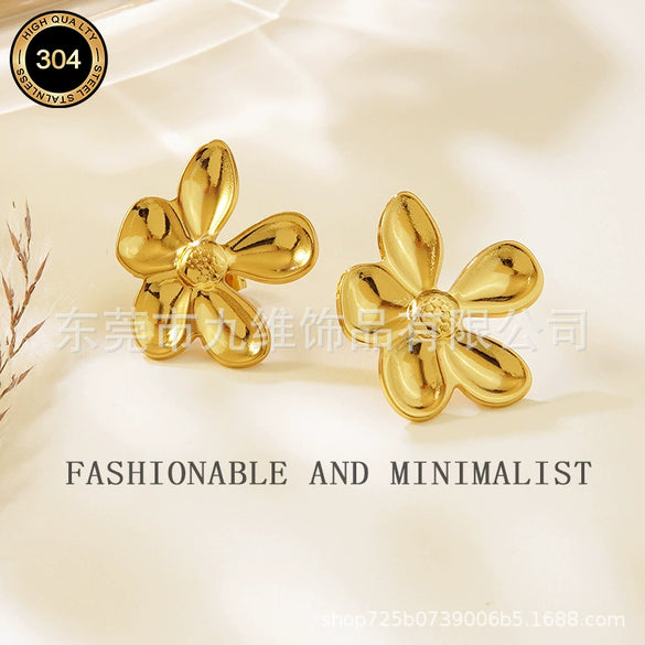 Stainless Steel Flower Threedimensional Glossy Oil Embossed Women's Earrings
