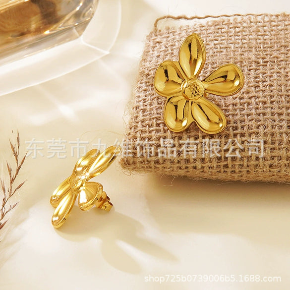 Stainless Steel Flower Threedimensional Glossy Oil Embossed Women's Earrings