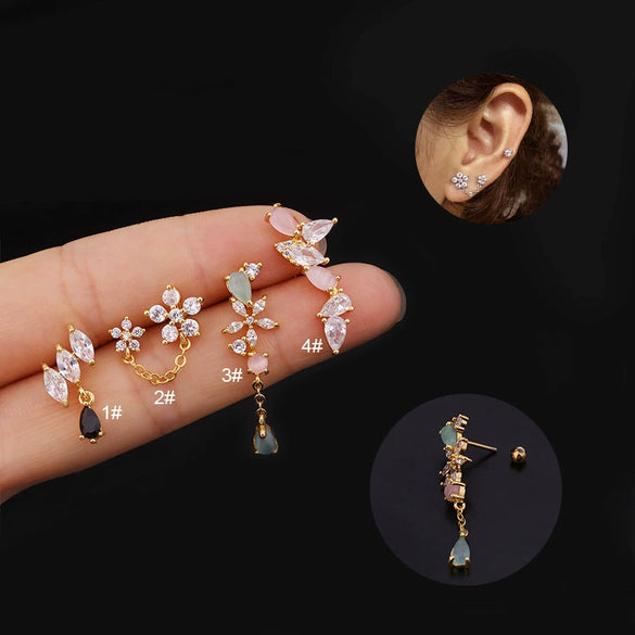 Stainless Steel Flower Zircon Earrings For Women