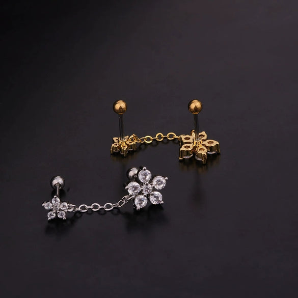 Stainless Steel Flower Zircon Earrings For Women