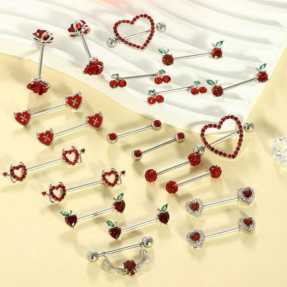 Stainless Steel Flower Zircon Nipple Ring Piercing Jewelry Electroplated