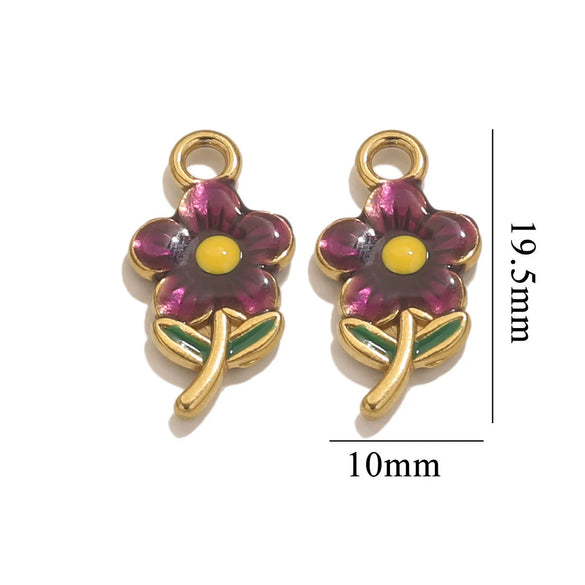 Stainless Steel Flowershaped Doublesided Oil Drop Diy Pendant Jewelry Accessories