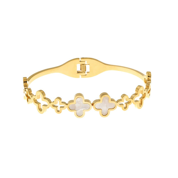 Stainless Steel Four Leaf Clover Elegant Bracelet With Electroplating